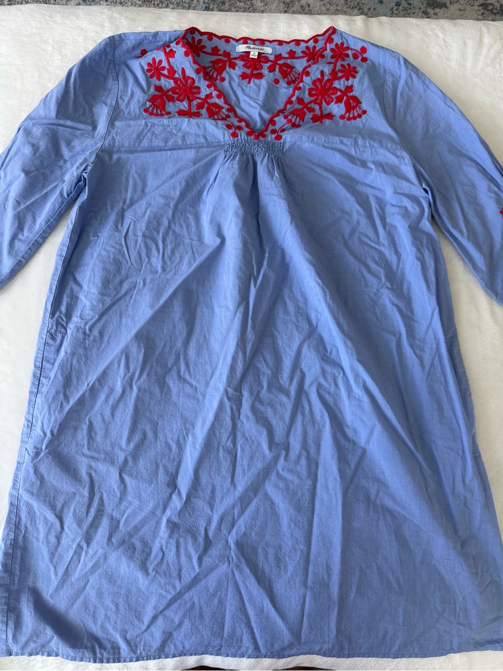 Madewell Embroidered Blue Chambray Dress Size M D87